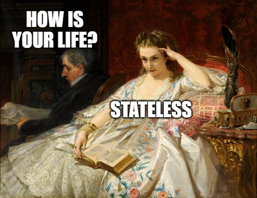 meme; painting man and woman; how is life? stateless